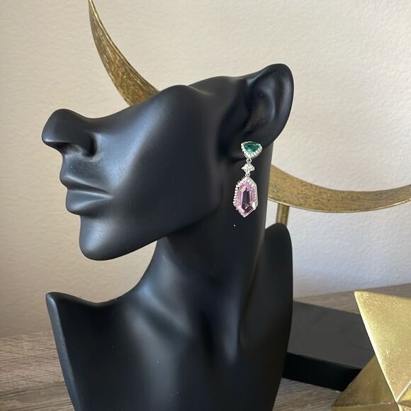 Elegant Pink and Green Drop Earrings N1066 - Picture 4 of 4